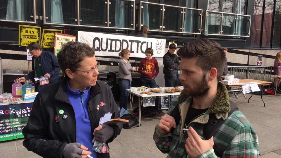 Queen Margaret Union street stall Frackwatch Glasgow title=